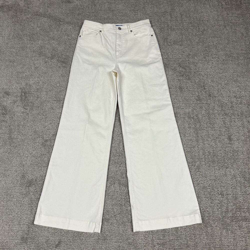 J Mclaughlin Jeans Womens 4 Wide Leg Cream Cotton Blend Mid Rise Stretch Pockets